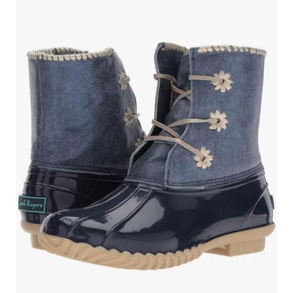 Jack Rogers Women’s Size 9 Chloe Metallic Rain Duck Boots Blue Denim - Picture 1 of 6